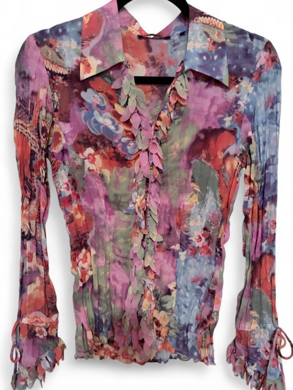 Violet & Claire Multicolor Floral Ruffle-Trim Blouse